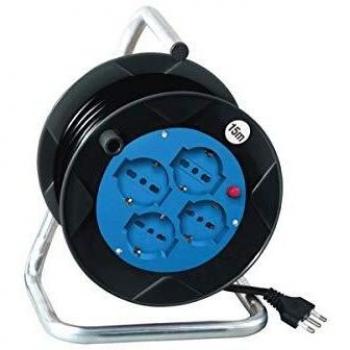 Carrete de cable 15m con 4 tomas schuko y protección térmica reajustable