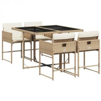 Set comedor de jardín 5 pzas con cojines ratán sintético beige