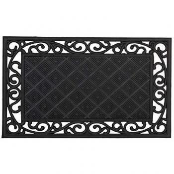 Felpudo Antideslizante de Goma con Patrón Floral, Tamaño 75x45 cm, Color Negro - Relaxdays
