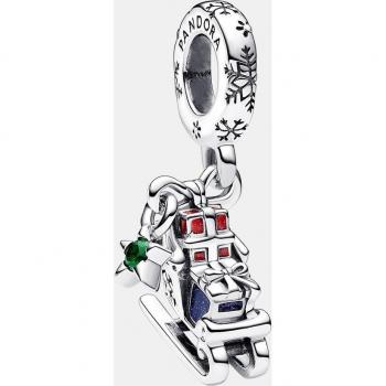 Charm Pandora Moments Trineo de Navidad en Plata con Detalles de Esmalte y Cristal