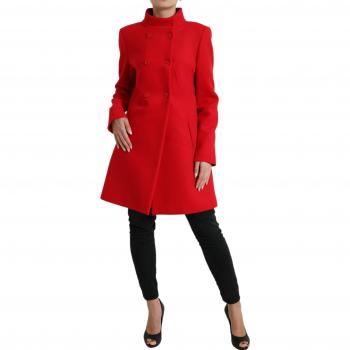 Liu Jo Red Wool Double Breasted Long Sleeves Coat Jacket - IT48 | XL