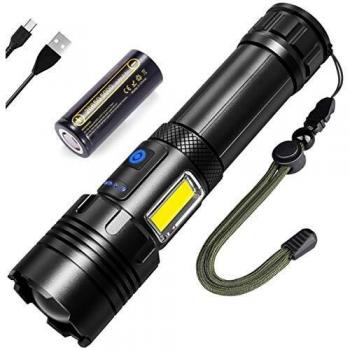 MISSJJ Linternas Led Alta Potencia Recargable 4000lm,XHP70.2，Alumnio Tactica Linterna Led Recargable led y cob 2 en 1,7 Modos Zoomable Ipx6 Impermeable