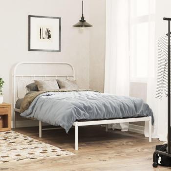 Cama de metal con cabecero blanco 100x190 cm