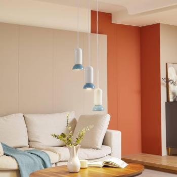 Lámpara colgante Lindby Kerimi, crema/azul, 3 luces, redonda, hecha de cerámica, tipo GU10, ideal para salón y comedor