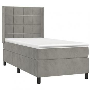 Cama box spring con colchón de terciopelo gris claro 100x200 cm