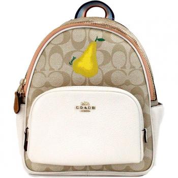 COACH Mini Court Signature Pear Motif Shoulder Backpack Bookbag Bag Chalk Taffy