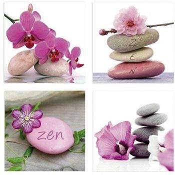 Dcasa - Pack 4 Cuadro fotoimpresión Zen Lienzo 30 x 1,50 x 30 cm