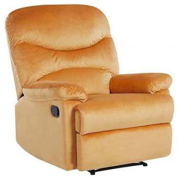 Sillón reclinable tapizado en terciopelo amarillo con respaldo y reposapiés ajustables manualmente estilo retro Eslov