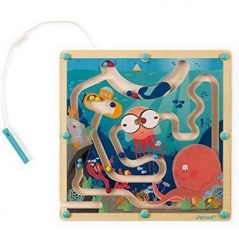 Laberinto Magnético Océano Janod - Juego educativo de madera, diseño oceánico, imanes para mover las piezas, fomenta la coordinación mano-ojo y habilidades motoras finas, recomendado para niños a partir de 2 años