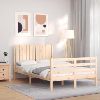 Cama de matrimonio con cabecero doble pequeño en madera maciza color marrón Vidaxl