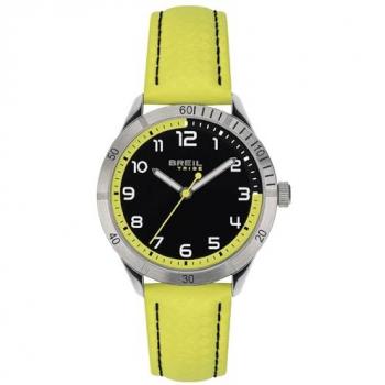 Reloj Deportivo para Hombre BREIL Mate EW0619 - Movimiento de Cuarzo, Esfera Negra, Correa de Cuero Amarillo, 37 mm
