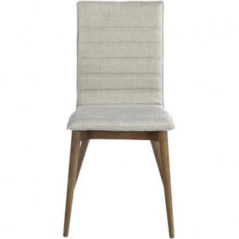 Silla de comedor tapizada en tela gris con estructura de nogal, dimensiones 49 x 56 x 90 cm