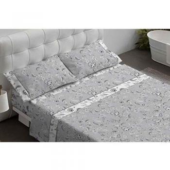 Burrito Blanco Juego de Sábanas 22 con Diseño de Flores para Cama de Matrimonio de 160x190 hasta 160x200 cm/Juego de Cama 160, Color Gris
