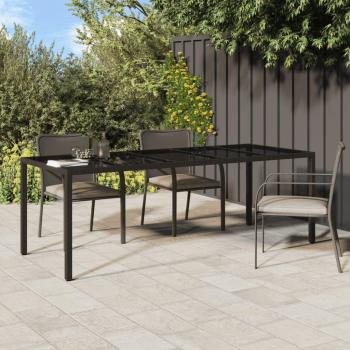 vidaXL Garden Table Brown 250x100x75 cm Tempered Glass and Poly Rattan