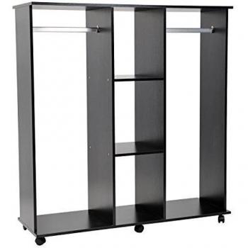 HOMCOM Armario Ropero Madera Móvil Armario Abierto Guardarropa con Doble Riel 3 Estantes Organizador para Colgar Ropa de Dormitorio 120x40x128cm Negro