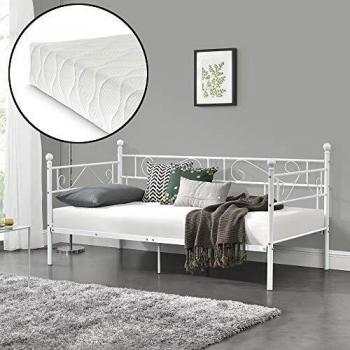 Sofá cama individual Granada con colchón de espuma fría 90 x 200 cm acero - Blanco