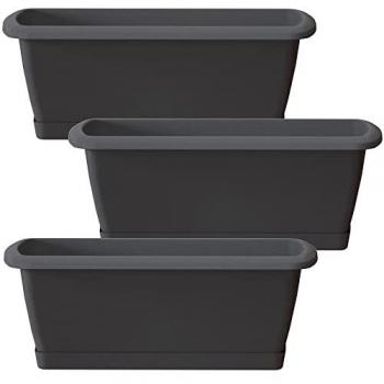 Jardinera Respana Antracita Pack de 3 con Soporte de Plástico 78.6x18.4x14.5cm