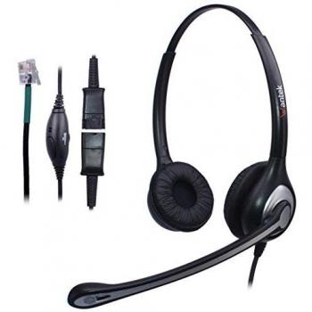 Auriculares Teléfono Fijo Binaural, Micrófono con Cancelación de Ruido y Quick Disconnect, WANTEK Cascos con Control de Volumen para Avaya Aastra Alcatel Lucent Gigaset Mitel Plantronics