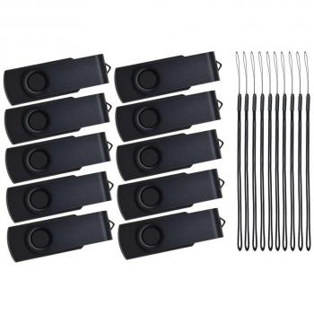 Pen Drive 1GB Memoria USB 10 Piezas, Negro Giratoria Pendrive 1 Giga Metal Llave USB 2.0 Flash Drive, Portatil Metal Memorias Externo Stick 1 GB Almacenamiento de Datos by Kepmem