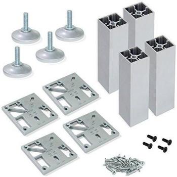 Emuca 2031962 Juego de 4 Pies Regulables para Mueble/Armario/Cama, Anodizado Mate, 170-180 mm, Set de 4 Piezas