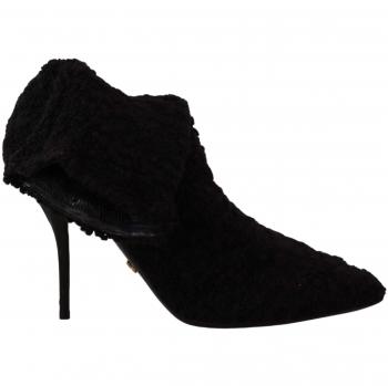Dolce & Gabbana Black Stiletto Heels Mid Calf Women Boots - EU40/US9.5, Elegant Black Mid-Calf Viscose Boots, Size: 10 US