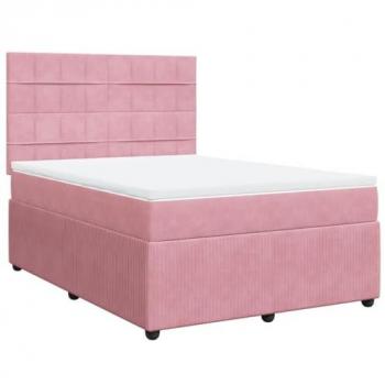 Cama Box Spring con colchón de terciopelo rosa 160x200 cm