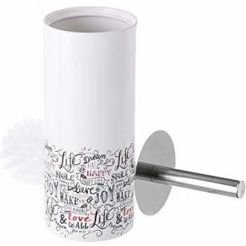Escobillero de baño Blanco de cerámica y Metal Moderno, de ø 10x32 cm - LOLAhome