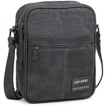 Lois - 96526 Bolso Bandolera Hombre Porta iPad o Tablet. Bolsa de Mensajero al Hombro. Cierre con Cremallera. Múltiples Compartimentos. Piel sintética Polipiel, Color Gris Oscuro