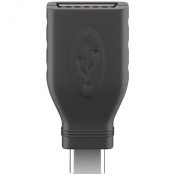Adaptador USB 2.0 Tipo A Hembra a Tipo C Macho Negro, Velocidad de Transferencia de Datos hasta 480 Mbps