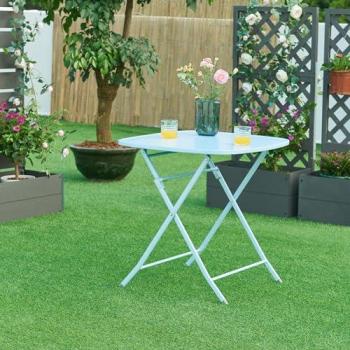 Mesa Plegable Sande Cuadrada de Acero Azul Celeste para Jardín, Camping y Terraza - 71 x 70 x 70 cm