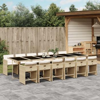 13-Piece Beige Poly Rattan Garden Dining Set with Cushions
