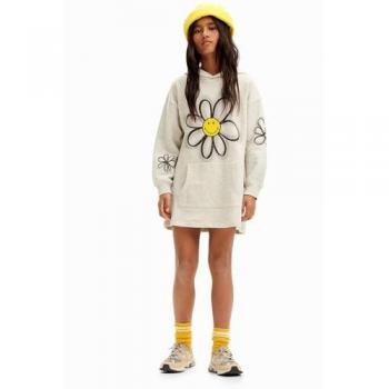 Vestido de sudadera para niñas Desigual Belma, color beige y negro, talla 8 años