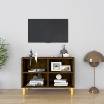 Mueble de TV con patas de madera maciza roble ahumado 69,5x30x50 cm