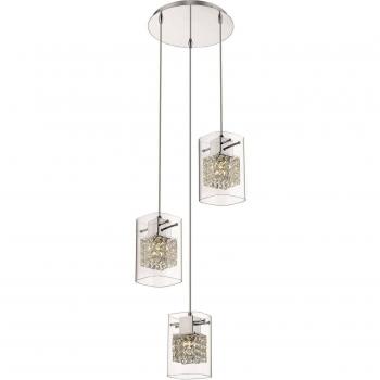Colgante de 3 luces IPSWICH cromado, lámpara colgante redonda de vidrio cromado con 3 luces en racimo, tipo de bombilla G9