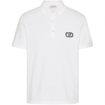Valentino Men's Vlogo Signature Cotton Polo Shirt in White | Size Small | 5V3MH01K9540BO