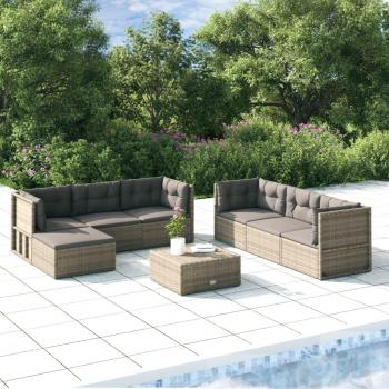7-Piece Grey Poly Rattan Garden Lounge Set with Cushions