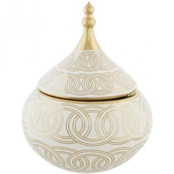 Tibor de porcelana DKD Home Decor en color dorado, turquesa y blanco, dimensiones 18 x 18 x 22 cm, estilo oriental con acabado cromado