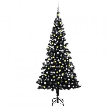 vidaXL Artificial Pre-lit Christmas Tree with Ball Set Black 210 cm PVC