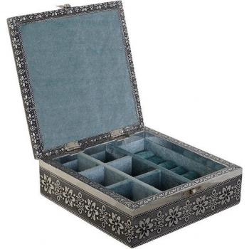 Joyero DKD Home Decor Plateado Azul Cielo de Madera y Aluminio 18 x 18 x 6 cm