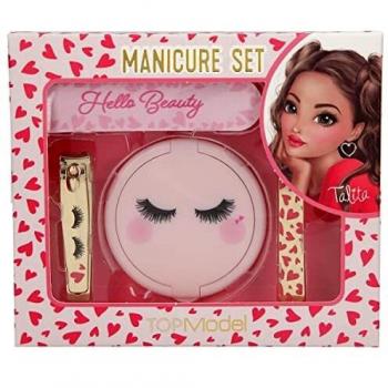 Depesche 0011870 TOPModel Beauty Girl-Set de manicura en Caja con diseño de Corazones y Ojos de sueño, Juego Espejo, Lima de uñas, cortaúñas y Pinzas, Multicolor