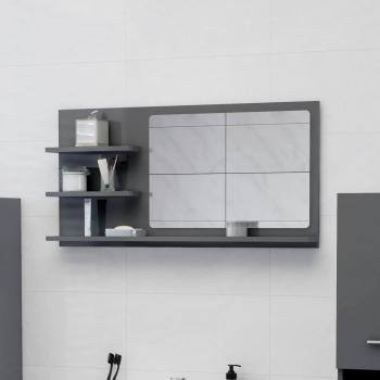 Espejo de Baño Aglomerado Gris Brillante 90x10,5x45 cm