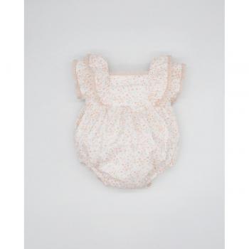 Pelele de bebé niña flor rosa con volante y puntilla