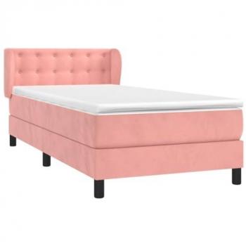 Cama box spring con colchón de muelles en terciopelo rosa 80x200 cm