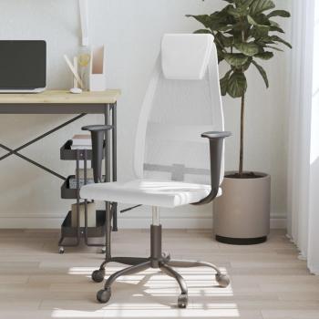 vidaXL Height Adjustable Office Chair White Mesh Fabric and Faux Leather