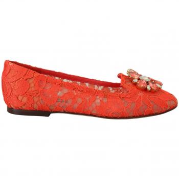 Red Taormina Lace Crystals Ballet Flats Shoes - EU35/US4.5, Dolce & Gabbana, Ballerinas, female, Red, Size: 5 US
