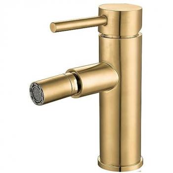 Grifo de Bidet Monomando Redondo Dorado Cepillado Serie Palancia con Protección PVD y Ahorro de Agua