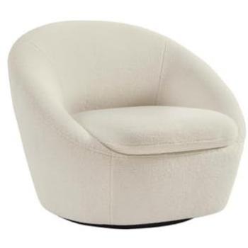 Sillón Giratorio Redondeado en Tela de Rizo Blanco LACARA