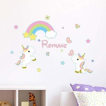 Pegatinas de Pared Personalizadas con Nombre y Diseño de Unicornio