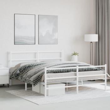 vidaXL Metal Bed Frame without Mattress with Footboard White 150x200cm