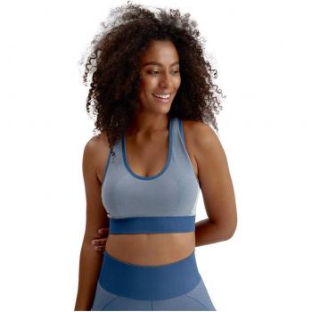 Top de yoga Shala Born Living Yoga en color azul marino con diseño sin costuras y copas removibles